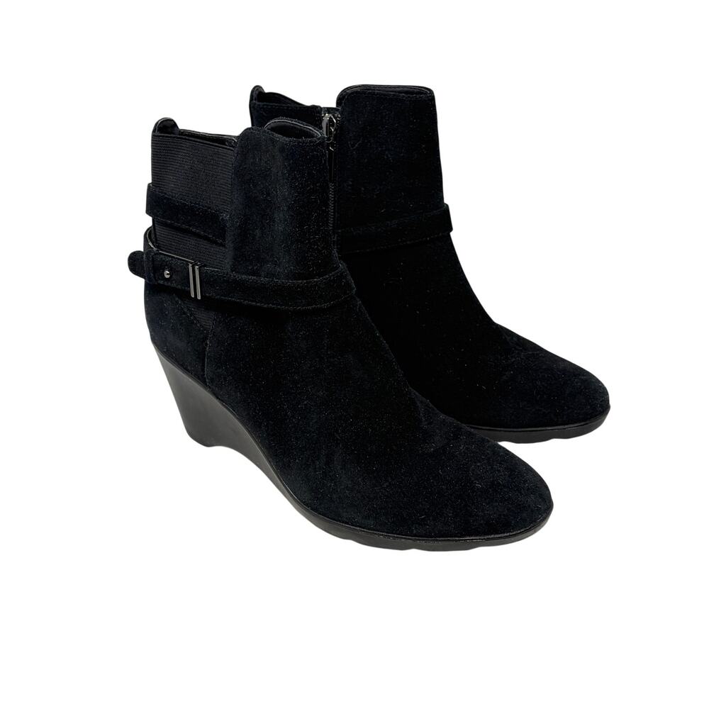 Blondo wedge ankle booties 8.5 black suede waterproof boots